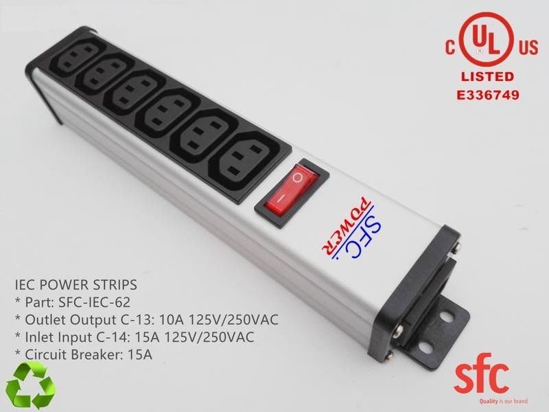 6 Outlet Flat cắm Power Strip kim loại PDU với bảo vệ quá tải IEC đã được phê duyệt