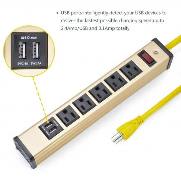 Máy tính để bàn 5 phẳng cắm Power Strip với USB Charger, 5 ổ cắm Power Bar 5 v 2.4A / 1A