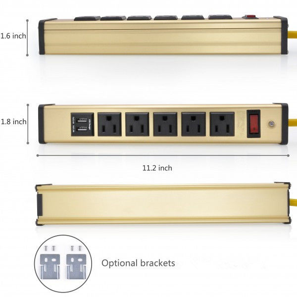 Máy tính để bàn 5 phẳng cắm Power Strip với USB Charger, 5 ổ cắm Power Bar 5 v 2.4A / 1A