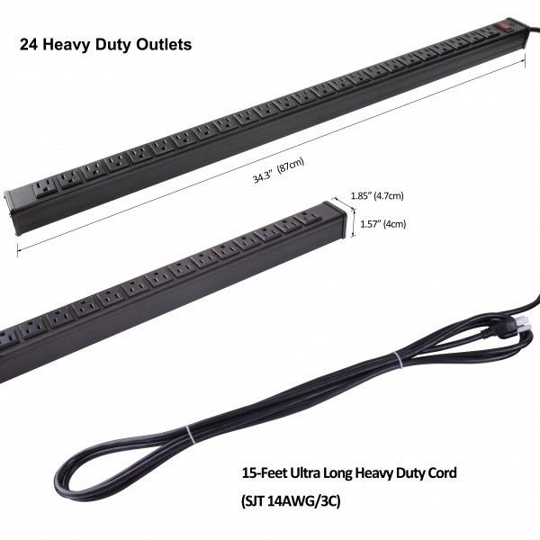Kim loại 24 Way đa Outlet Power Strip với 15 'cực dài mở rộng dây Mỹ