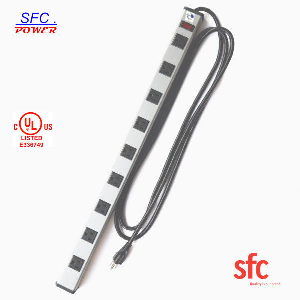 Nối đất 9 Outlet kim loại cấu hình thấp cắm Power Strip Với Long Extension Cord