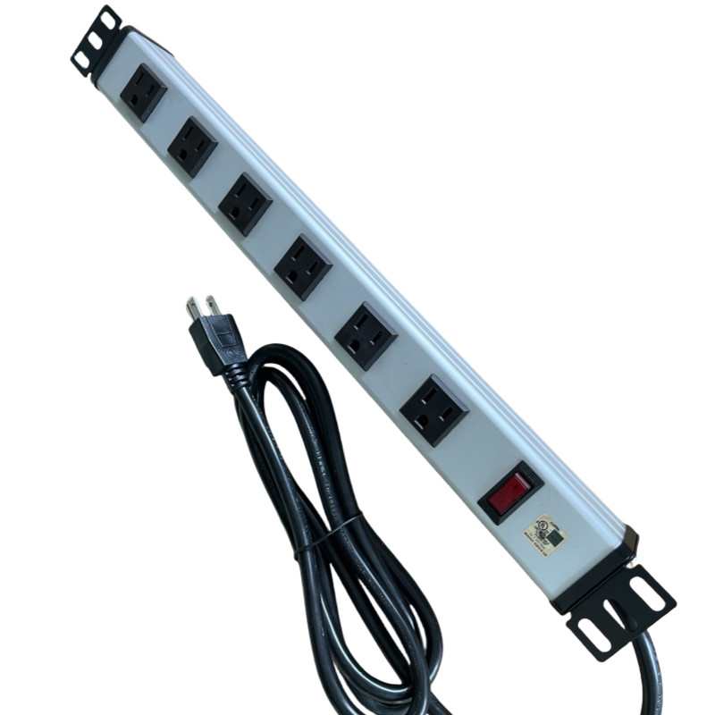 6 Way Metal Tabs Multi Outlet Power Strip với dây mở rộng 10' 14AWG NEMA 5-15P