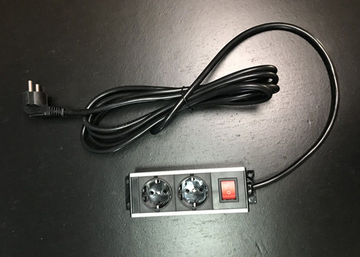 Màu đen 2 ổ cắm Châu Âu Dải nhôm Vỏ nhôm Đức Power Bar