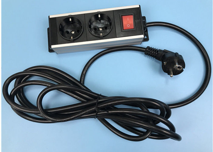 Màu đen 2 ổ cắm Châu Âu Dải nhôm Vỏ nhôm Đức Power Bar
