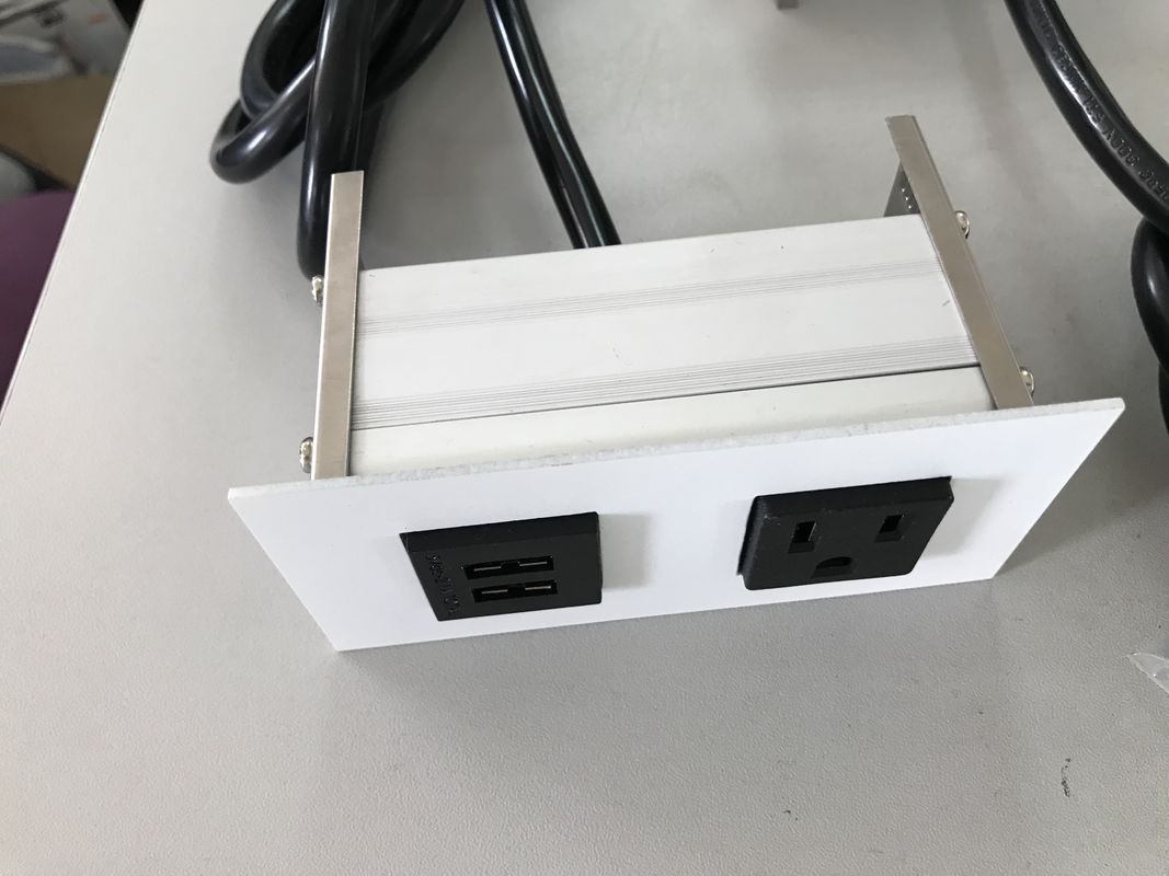 Ổ cắm điện cho máy tính để bàn ẩn với 1 ổ cắm / 2 cổng USB, Mặt bằng thép không gỉ Ổ cắm điện để bàn